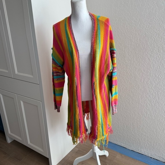 Umgee Sweaters - Umgee Multicolor Striped Cardigan Size Medium Boho Hippie Festival Colorful Cozy